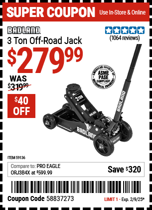 BADLAND 3 Ton Off-Road Jack