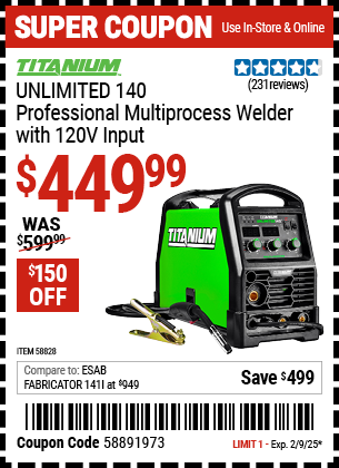 TITANIUM UNLIMITED 140 Professional Multiprocess Welder with 120V Input