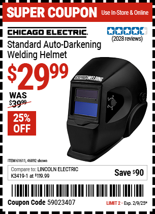 CHICAGO ELECTRIC Standard Auto-Darkening Welding Helmet