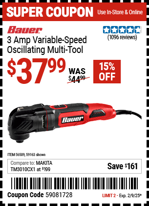 BAUER 3 Amp Variable-Speed Oscillating Multi-Tool