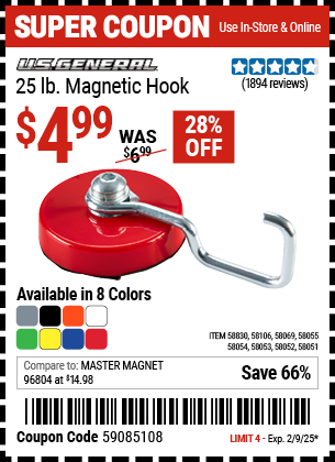 U.S. GENERAL 25 lb. Magnetic Hook