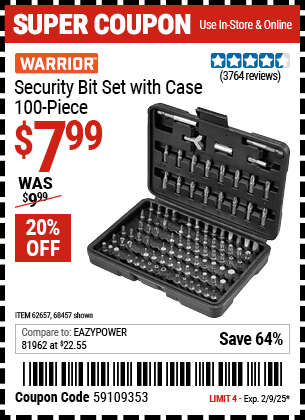 WARRIOR Security Bit Set with Case, 100 Piece