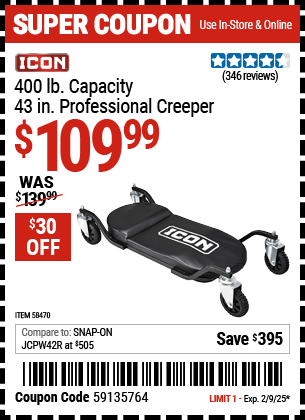 ICON 400 lb. Capacity 43 in. Professional Creeper