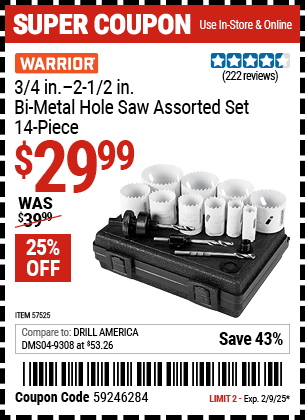 WARRIOR 3/4 in. - 2-1/2 in. Bi-Metal Hole Saw Assorted Set, 14 Pc.