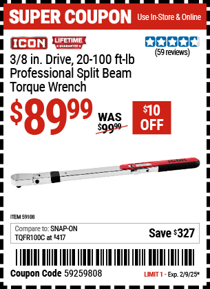 ICON 3/8 in. Drive 20-100 ft. lb. Professional Split Beam Torque Wrench