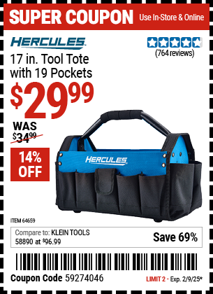 HERCULES 17 in. Tool Tote with 19 Pockets