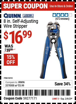 QUINN 8 In. Self Adjusting Wire Stripper