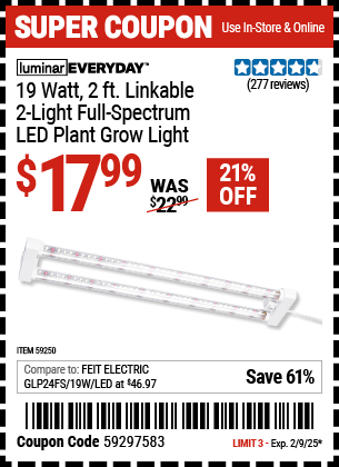 LUMINAR EVERYDAY 19 Watt, 2 ft. Linkable Two-Light Full Spectrum LED Plant Grow Light