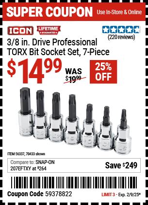 ICON 3/8 in. Drive Professional TORX Bit Socket Set, 7-Piece