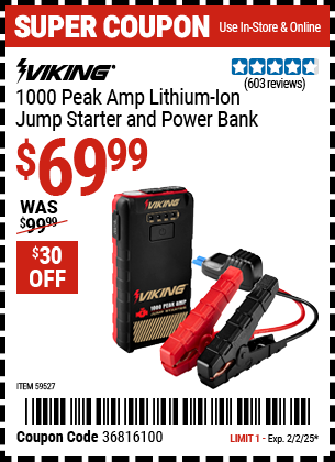 VIKING 1000 Peak Amp Lithium-Ion Jump Starter and Power Bank