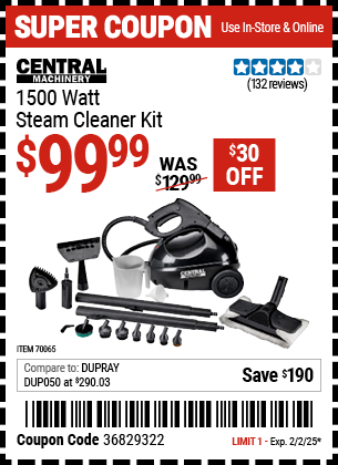 CENTRAL MACHINERY 1500 Watt Steam Cleaner Kit