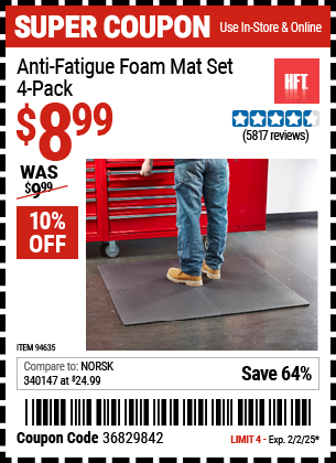 HFT Anti-Fatigue Foam Mat Set, 4 Pack