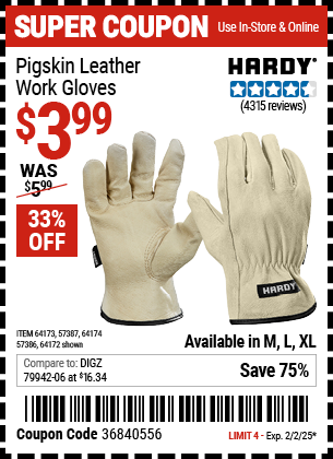 HARDY Pigskin Leather Work Gloves