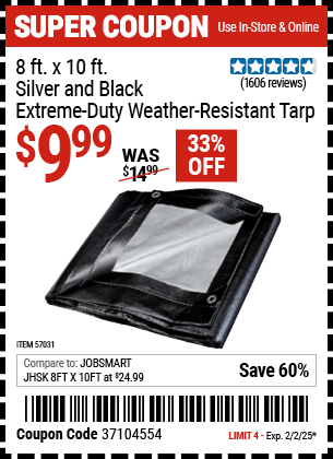 8 ft. x 10 ft. Silver and Black Extreme-Duty, Weather-Resistant Tarp