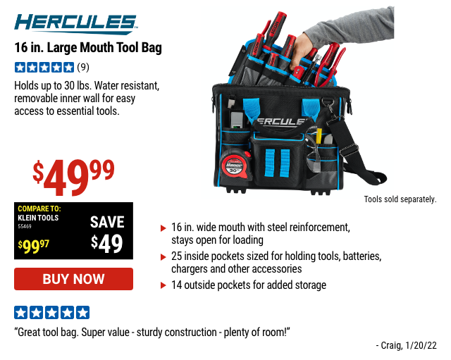 Hercules: 16 in. Large Mouth Tool Bag