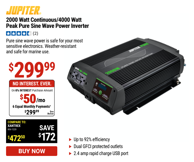 Jupiter: 2000 Watt Continuous /4000 Watt Peak Pure Sine Wave Power Inverter