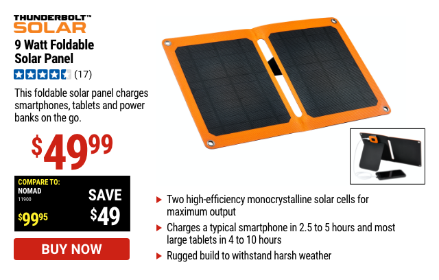 Thunderbolt Solar: 9 Watt Foldable Solar Panel