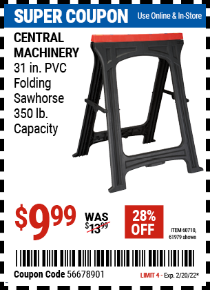 31 in PVC Folding Sawhorse 350 lb Capacity