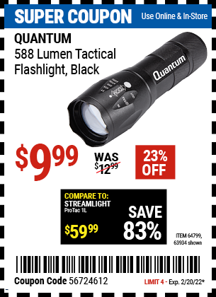 588 Lumen Tactical Flashlight Black