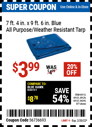 7 ft 4 in x 9 ft 6 in Blue All Purpose Weather Resistant Tarp