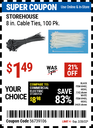 8 in Cable Ties 100 Pk