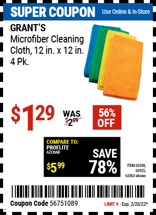 Microfiber Cleaning Cloth 12 in x 12 in 4 Pk