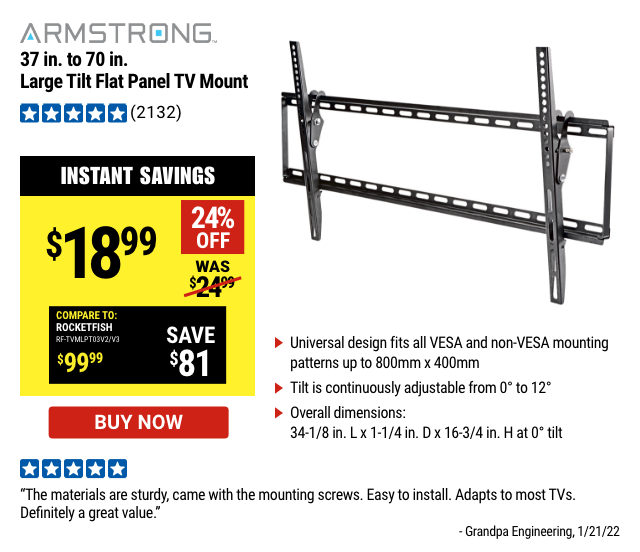 Armstrong: 37 in. to 70 in. Large Tilt Flat Panel TV Mount