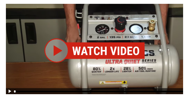 McGraw: 2 Gallon, 1.6 HP, 135 PSI Ultra Quiet Hand Carry JObsite Air Compressor - Video