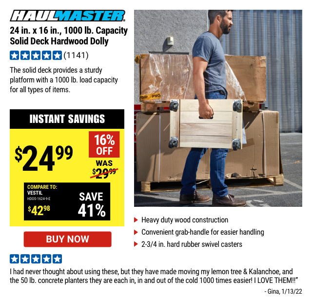 Haul Master: 24 in x 16 in., 1000 lb. Capacity Solid Deck Hardwood Dolly