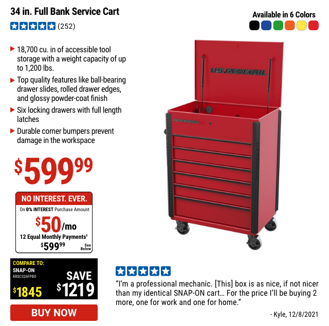 34 in. Full Bank Service Cart