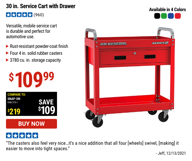 30 in. Service Cart with Drawer