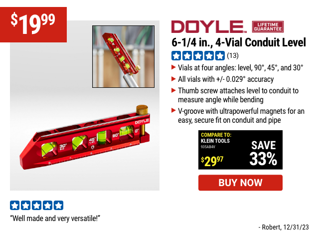 DOYLE: 6-1/4 in., 4-Vial Conduit Level