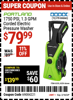 PORTLAND: 1750 PSI 1.3 GPM Corded Electric Pressure Washer