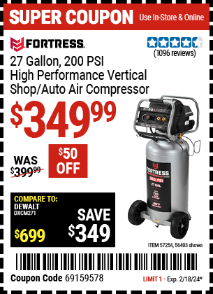 FORTRESS: 27 Gallon, 200 PSI High-Performance Vertical Shop/Auto Air Compressor