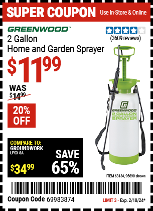 GREENWOOD: 2 Gallon Home and Garden Sprayer