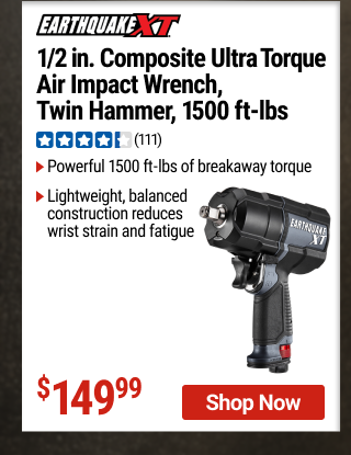 EARTHQUAKE XT 1/2 in. Composite Ultra Torque Air Impact Wrench, Twin Hammer, 1500 ft-lbs