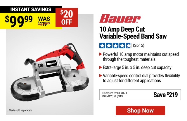 BAUER 10 Amp Deep Cut Variable-Speed Band Saw