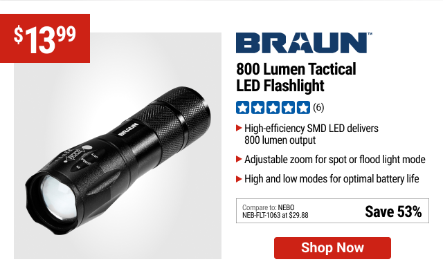 BRAUN 800 Lumen Tactical LED Flashlight