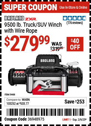 BADLAND ZXR 9500 lb. Truck/SUV Winch with Wire Rope