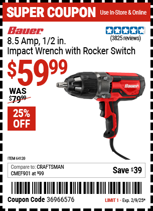 BAUER 8.5 Amp 1/2 in. Impact Wrench with Rocker Switch