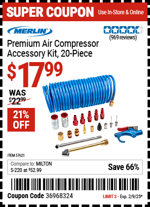 MERLIN Premium Air Compressor Accessory Kit, 20-Piece