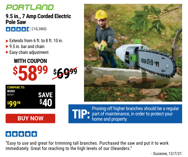 Portland 9.5 7 Amp Corded Electric Pole Saw