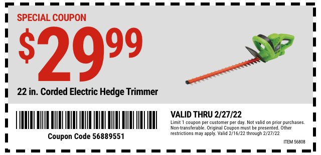 Portland 22 in. Corded Electric Hedge Trimmer - Coupon