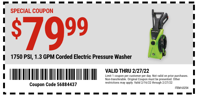 Portland 1750 PSI, 1.3 GPM Corded Electric Pressure Washer - Coupon