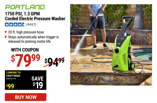 Portland 1750 PSI, 1.3 GPM Corded Electric Pressure Washer