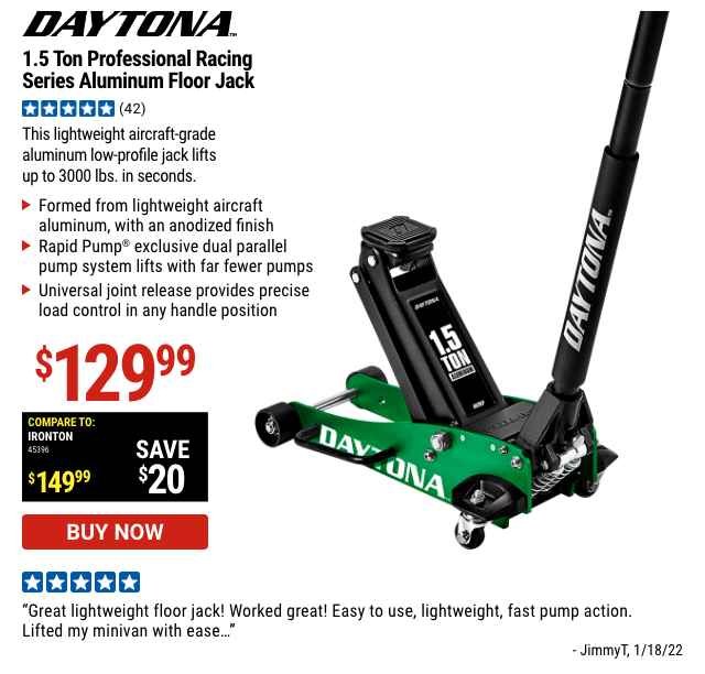 DAYTONA: 1.5 Ton Professional Racing Series Aluminum Floor Jack