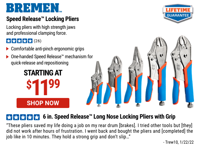 BREMEN: Speed Release Long Nose Locking Pliers With Grip