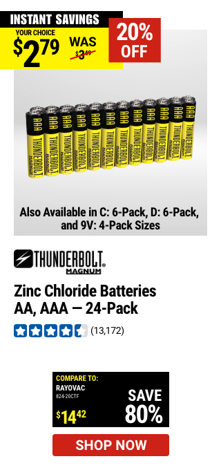 THUNDERBOLT MAGNUM: AAA Zinc Chloride Batteries, 24 Pack
