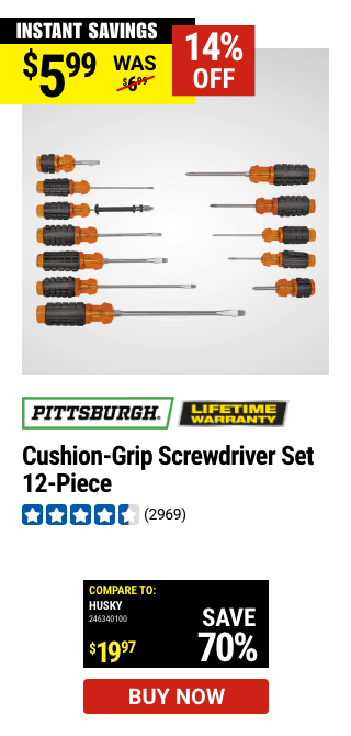 PITTSBURGH: Cushion Grip Screwdriver Set, 12-Piece