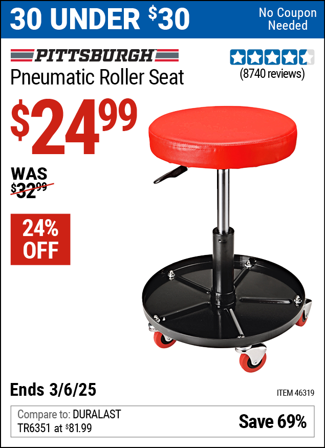 PITTSBURGH Pneumatic Roller Seat